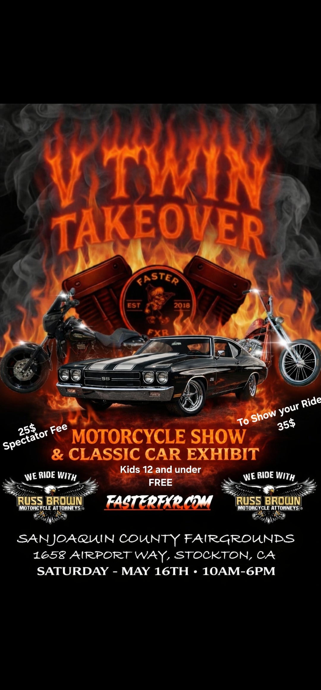 The May 16 VTWIN TAKEOVER Show VIP Lawn  Pass (Show Pass) & General admission.